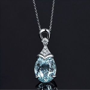 Charm Light Blue Natural Stone Crystal Necklace